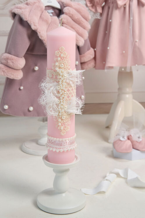 Set botez Celeste și palton Anne + Trusou + Lumânare - roz - imagine 9