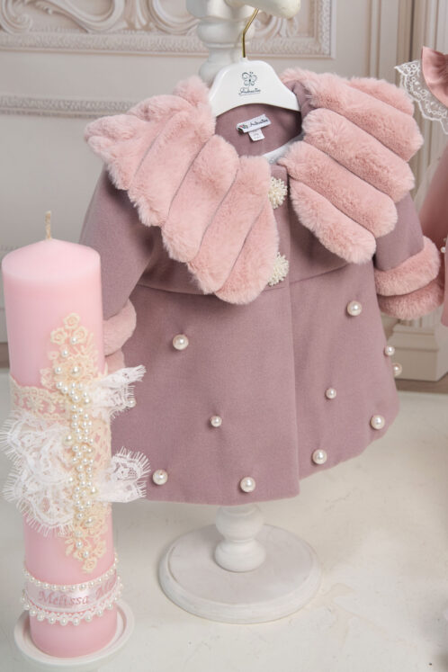 Set botez Celeste și palton Anne + Trusou + Lumânare - roz - imagine 5