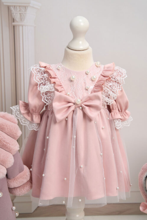 Set botez Celeste și palton Anne + Trusou + Lumânare - roz - imagine 3