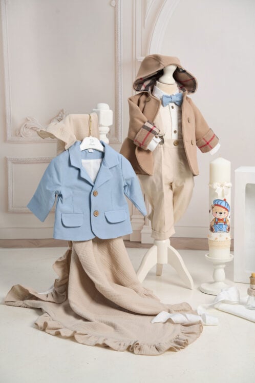 Set botez Theo + Jachetă Sand + Trusou + Lumânare - imagine 2