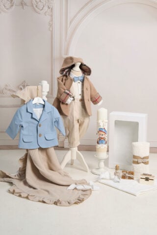Set botez Theo + Jachetă Sand + Trusou + Lumânare