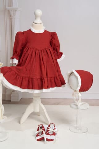 Set botez fete 3 piese - Petite Coeur - roșu Scorțișoară