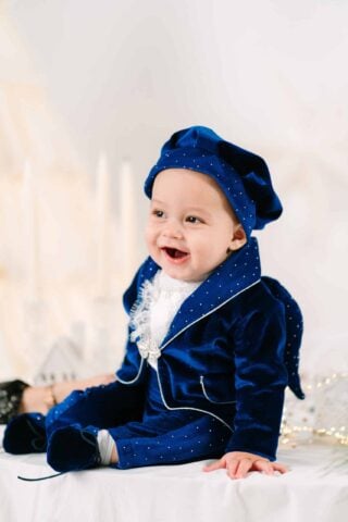 Costum De Botez Catifea Serafim Albastru Royal
