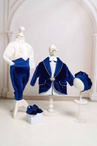 Costum De Botez Catifea Serafim Albastru Royal