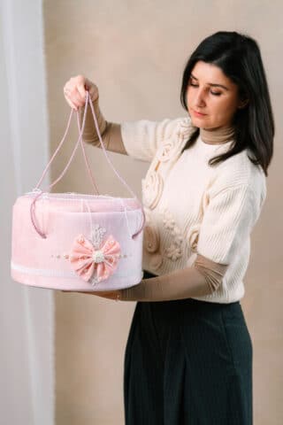 Cufăr botez FUNDĂ buretat din catifea pufoasă - roz