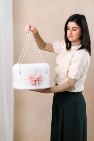 Cufăr botez FUNDĂ buretat din catifea pufoasă - ivoire