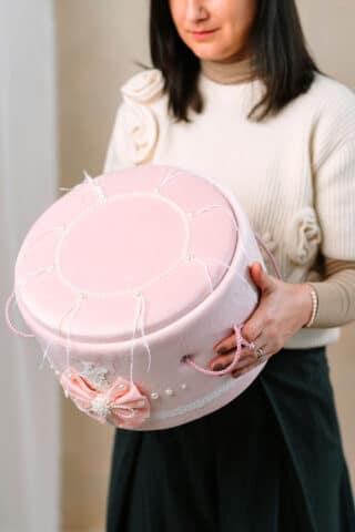 Cufăr botez FUNDĂ buretat din catifea pufoasă - roz