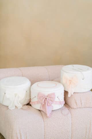 Cufăr botez Rază de Borangic buretat din catifea pufoasă - roz