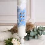 Lumânare botez cu decor și pene