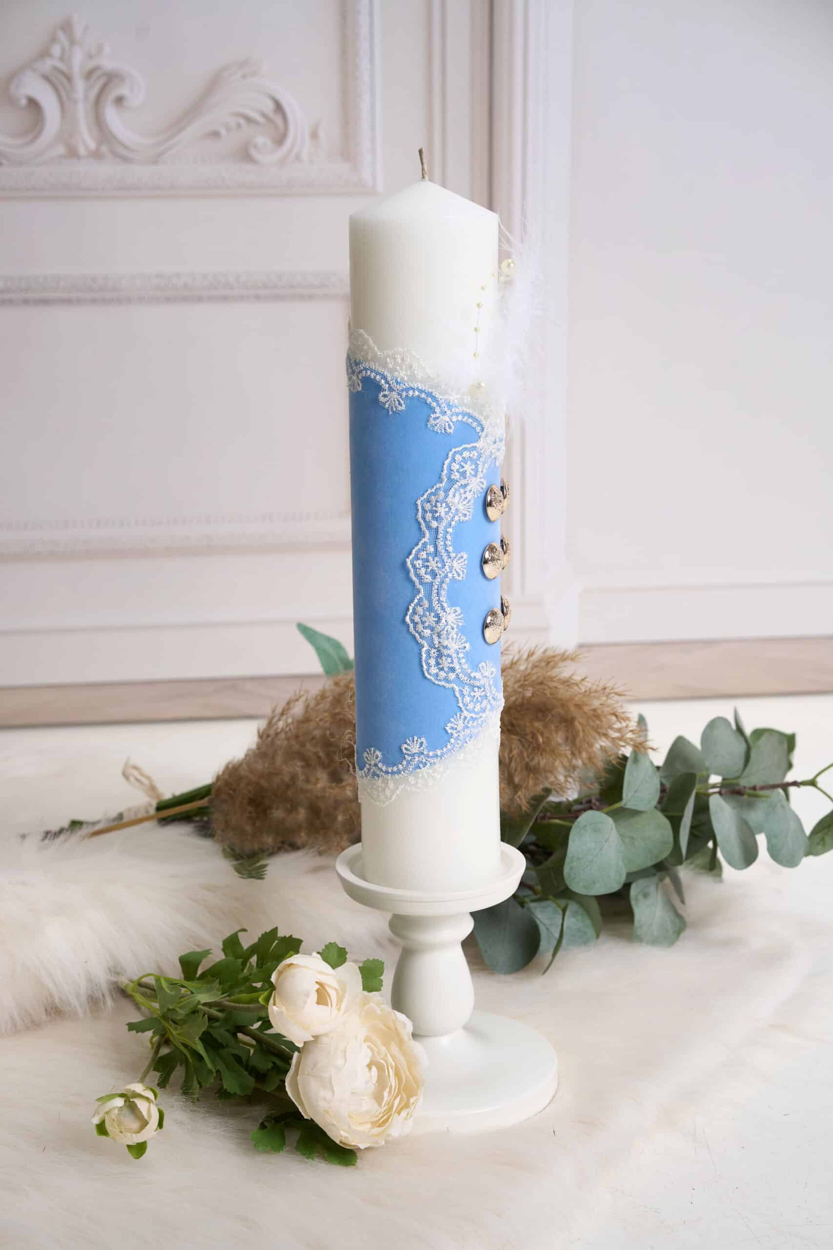 Lumânare botez A34 - bleu 2 Lumânare botez A34 - bleu - imagine 2