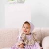 Rochie Dantela Bunicii Crem Cu Perle Lila
