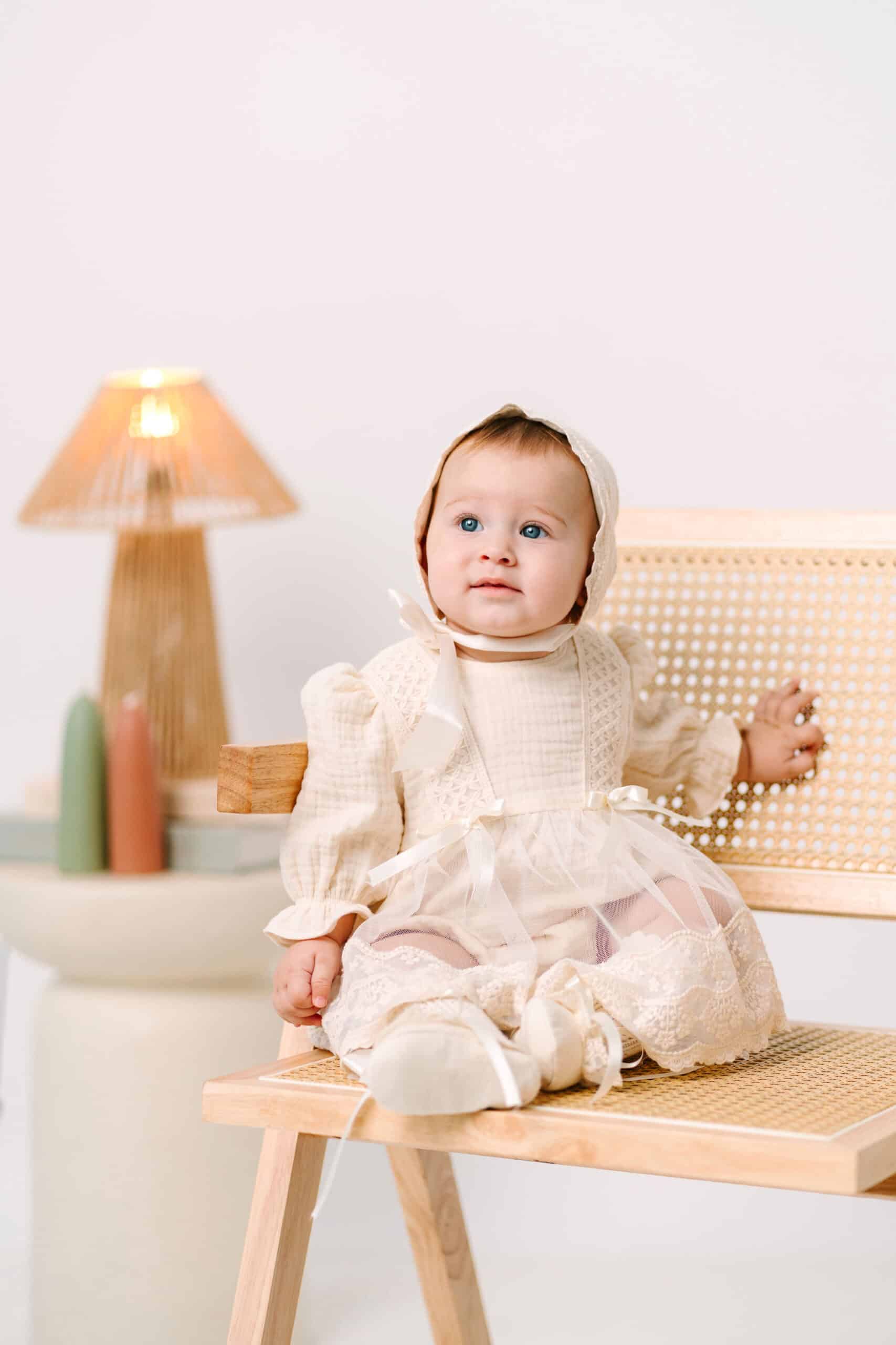 Salopetă bebe Tip Rochiță din Muselină în 3 Straturi cu Tull și Dantelă - 3 piese - ivoire 3 Salopetă bebe Tip Rochiță din Muselină