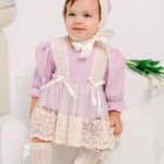 Salopetă bebe Tip Rochiță din Muselină în 3 Straturi cu Tull și Dantelă - 3 piese - lila