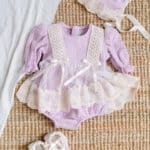 Salopetă bebe Tip Rochiță din Muselină în 3 Straturi cu Tull și Dantelă - 3 piese - lila