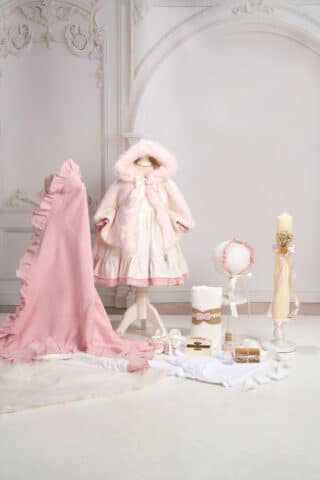 Set esențial botez cu capa calduroasa, set botez fete Andreeatex