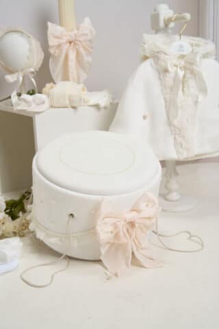 Cufăr botez Rază de Borangic buretat din catifea pufoasă - grej