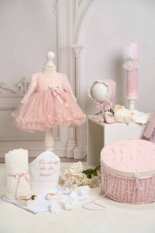 Trusou Complet De Botez Olympia Rochie Cu Palton Cu Perle