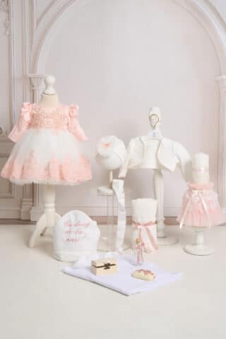 Set botez esențial Milla somon + Trusou + Lumânare