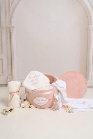 Pachet botez -20% REDUCERE - Cufăr botez COLOR + Trusou PureBebe - roz vintage