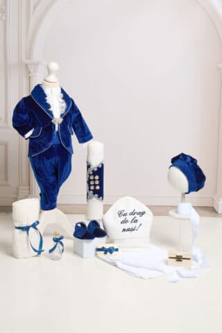 Costum de botez 6 piese din catifea moale cu aripi detașabile