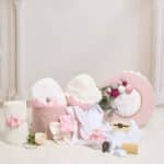 Pachet botez -15% REDUCERE - Cufăr - Ursuleț cu baloane - Roz + Trusou botez - roz