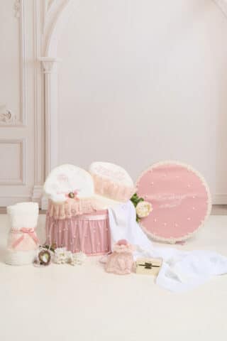 Pachet botez -15% REDUCERE - Cufăr Trusou Pearl - roz + Trusou botez - Claire