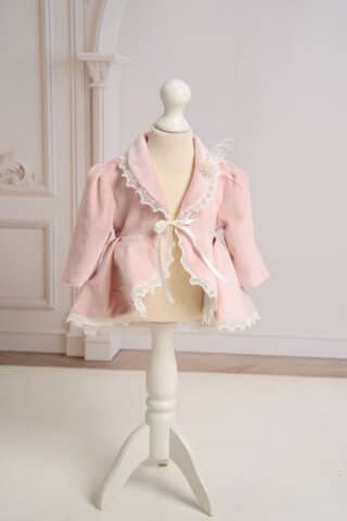 Bolero de botez din catifea fină - roz-vintage