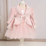 Bolero de botez din catifea fină - roz-vintage