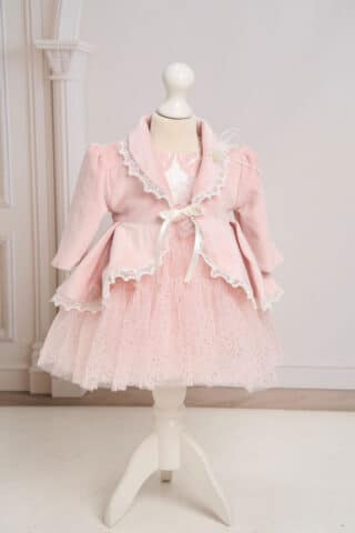 Bolero de botez din catifea fină - roz-vintage