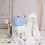 Pachet botez -20% REDUCERE - Cufăr Velvet Oval Bleu + Trusou botez - bleu