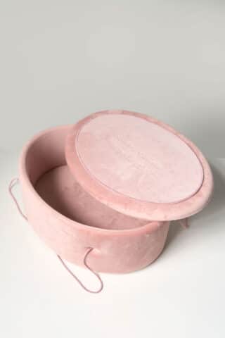 Cufăr botez oval Velvet - buretat - roz