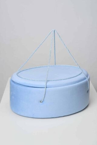 Cufar De Botez Oval Din Catifea Bleu