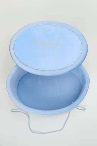 Cufăr botez oval Velvet - buretat - bleu
