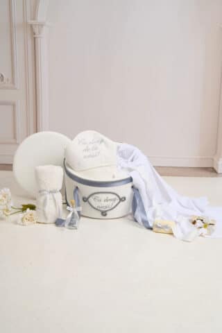 Pachet botez -20% REDUCERE - Cufăr buretat + Trusou PureBebe - Gri