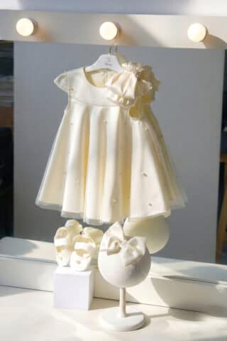 Rochiță botez Olivia - ivoire (mânecă scurtă)