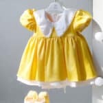 Rochiță botez Valerie - galben (mânecă scurtă)