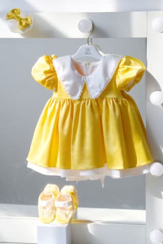 Rochiță botez Valerie - galben (mânecă scurtă)