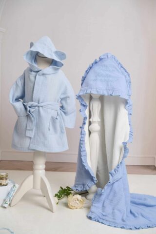 Set Complet Baita De A Doua Zi Muselina Bleu