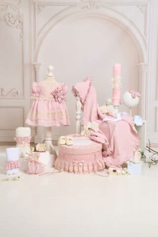 Set complet botez (trusou) - Blossom - roz (mânecă scurtă)