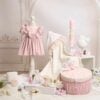 Trusou Complet De Botez Celeste Roz Maneca Scurta