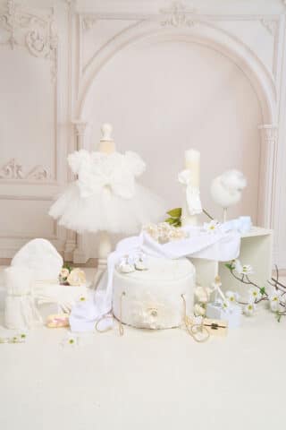 Set complet botez (trusou) - Divine Rose - ivoire (mânecă scurtă)