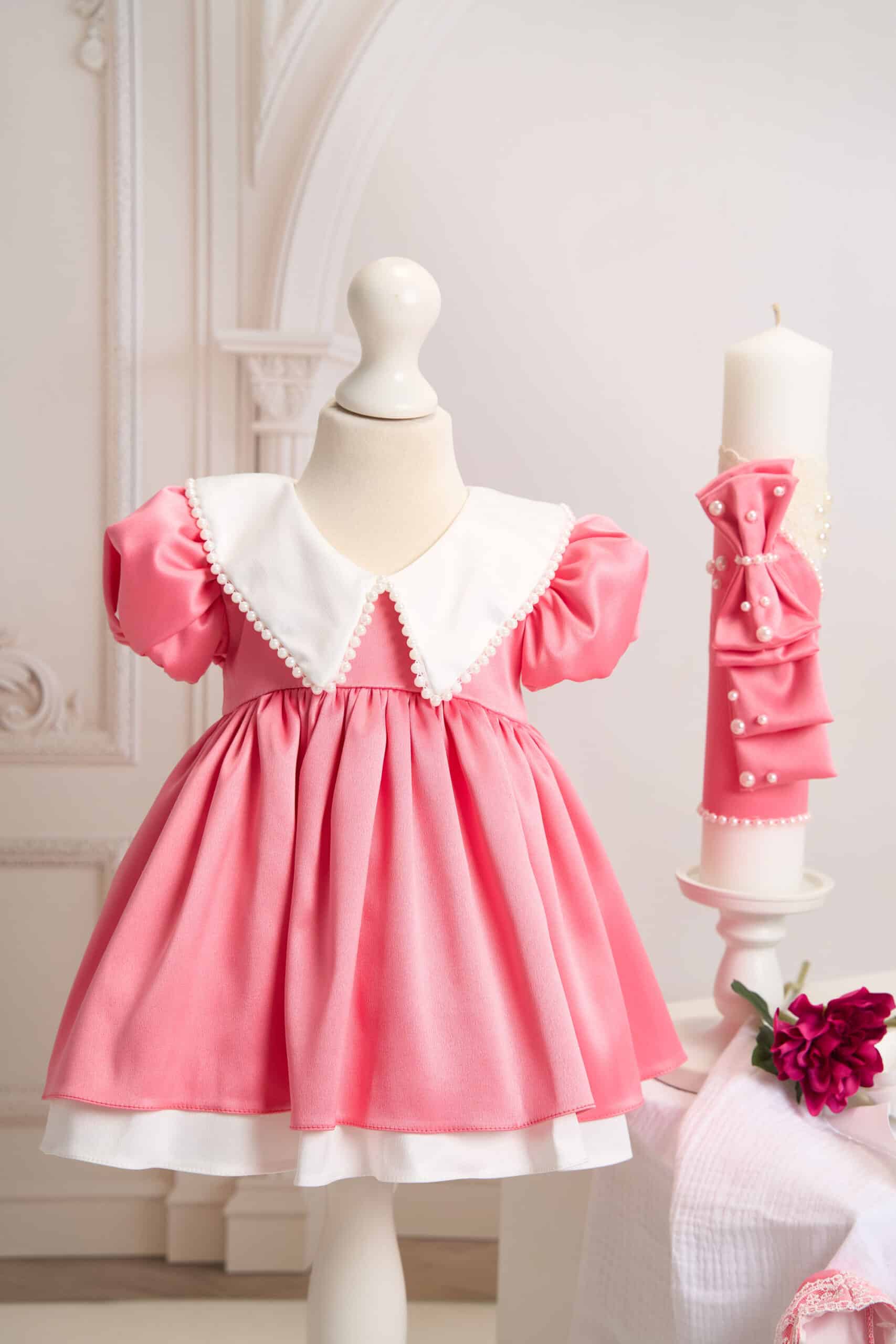 Set complet botez (trusou) - Valerie - coral (mânecă scurtă) 3 Set complet botez (trusou) - Valerie - coral (mânecă scurtă) - imagine 3