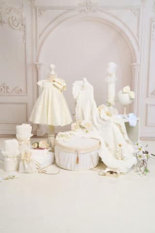 Set complet botez (trusou) - Olivia - ivoire (mânecă scurtă)