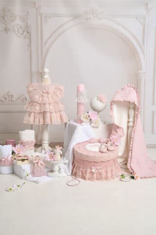 Set complet botez (trusou) - Claire - roz - Varianta 2