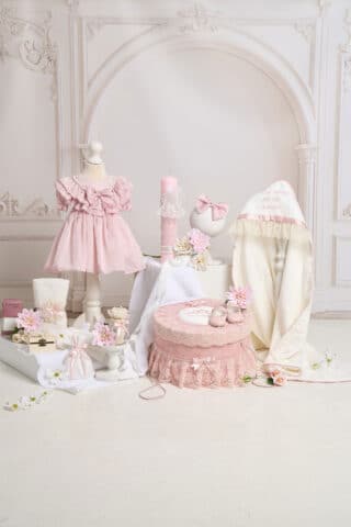 Set complet botez (trusou) - Cora - roz (mânecă scurtă)