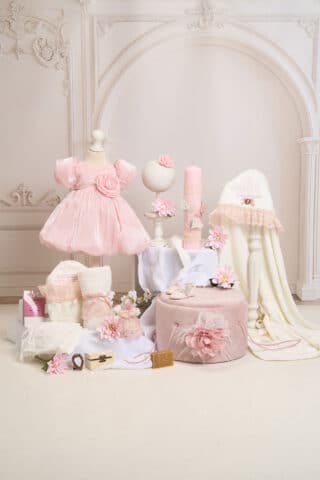 Set complet botez (trusou) - Kate - roz (mânecă scurtă)