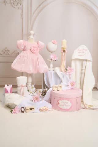 Set complet botez (trusou) - Kate - roz (mânecă scurtă) - Varianta 2