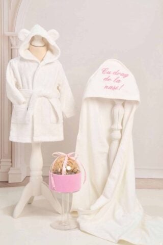 Set Complet Baita De A Doua Zi Prosop Capison Alb Scris Roz