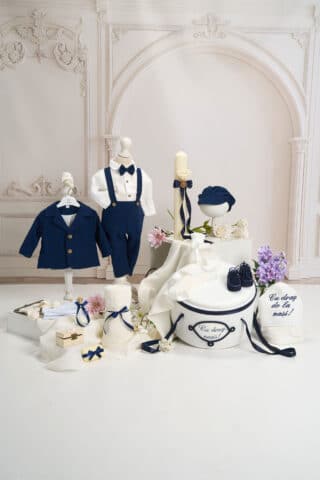 Set complet botez (trusou) - Dan - bleumarin - Cufăr buretat