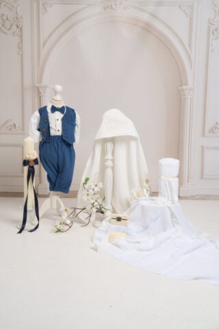 Set botez Aris Albastru + Trusou + Lumânare